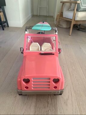 Our Generation Convertible Pink Toy Jeep with Mint Surfboard Accessory